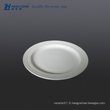 Plain Pure Blank Embossed Rim White Porcelaine Dinner Flat Plate Used for Restaurant